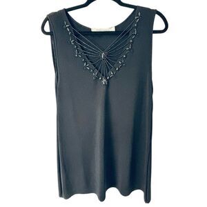 Marina Rinaldi  XL black beads & sequins embellished V-neck special occasion tri